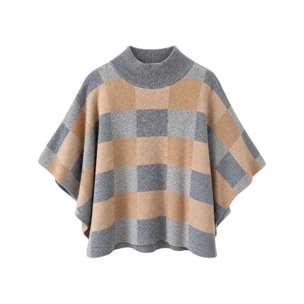 Note di Anita Poncho Sweater OS Merino Wool Cashmere Gray Camel Made Italy